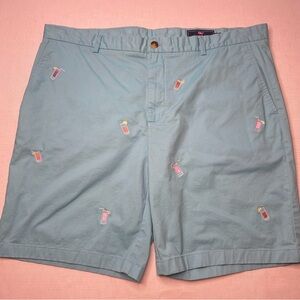 Vineyard Vines pastel blue 9” breaker golf shorts size 42 drinks with straws